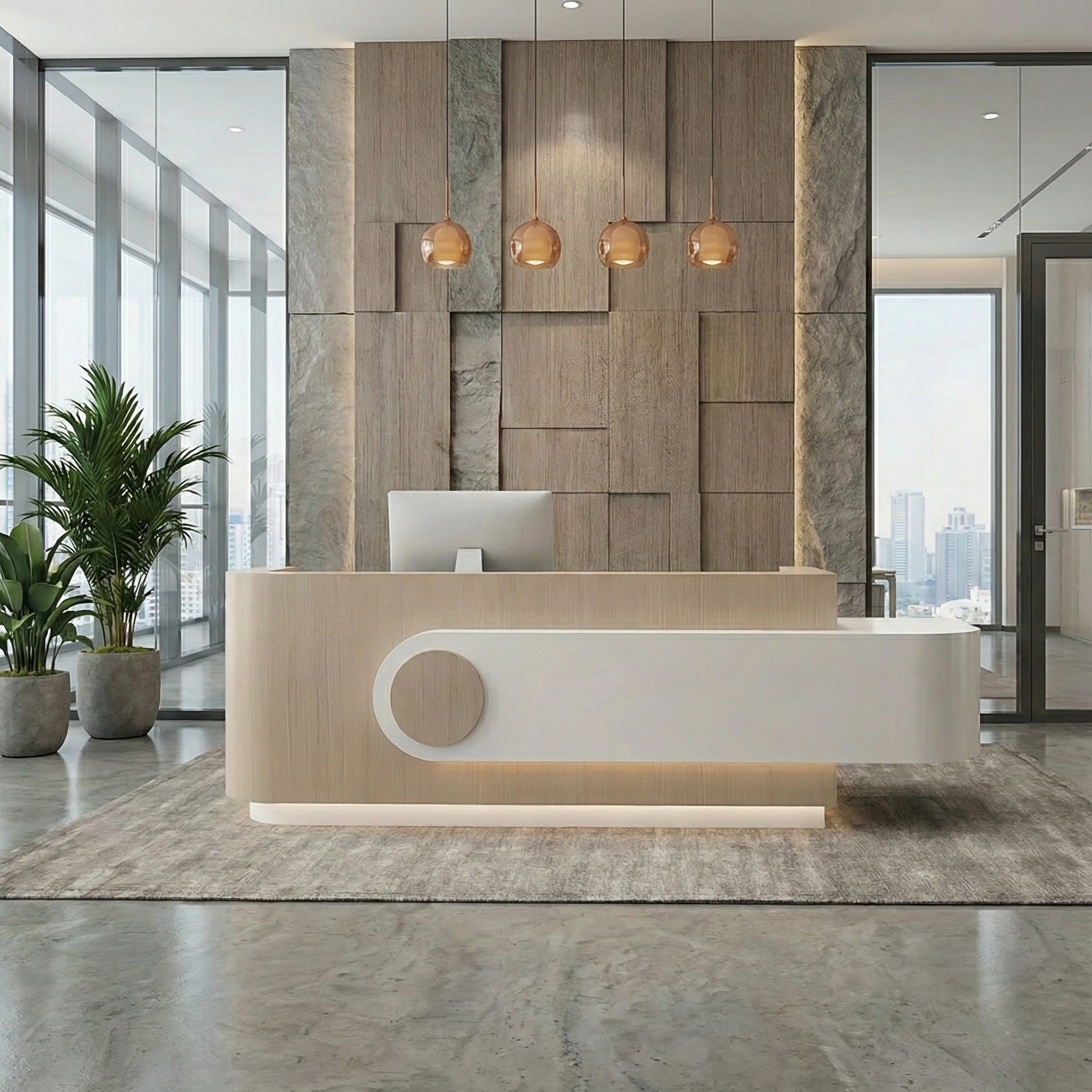 Beauty Salon Lacquered Curved l-Shaped Corner Cashier Desk RD-123