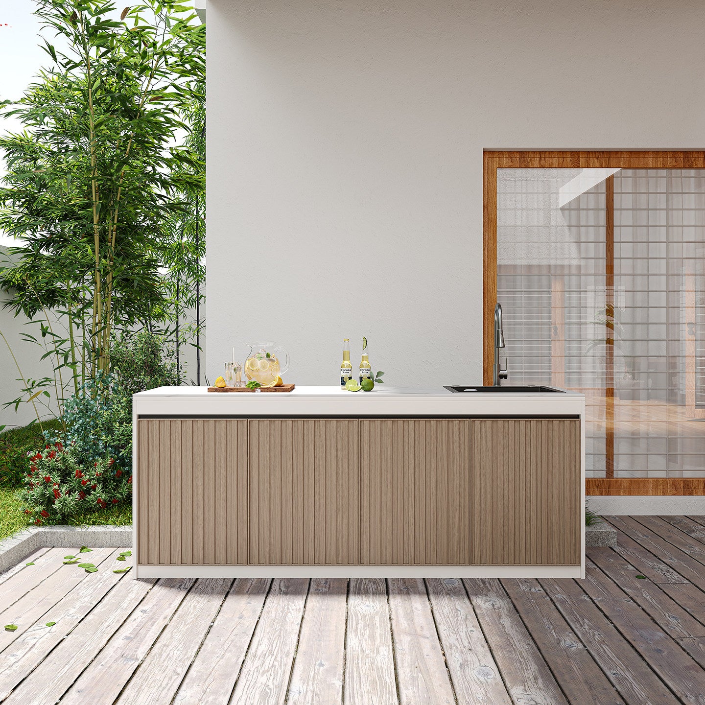 Assembly-free Outdoor Garden Sink Cabinet-All-Aluminum Workbench with Integrated Basin & Storage OKC-110