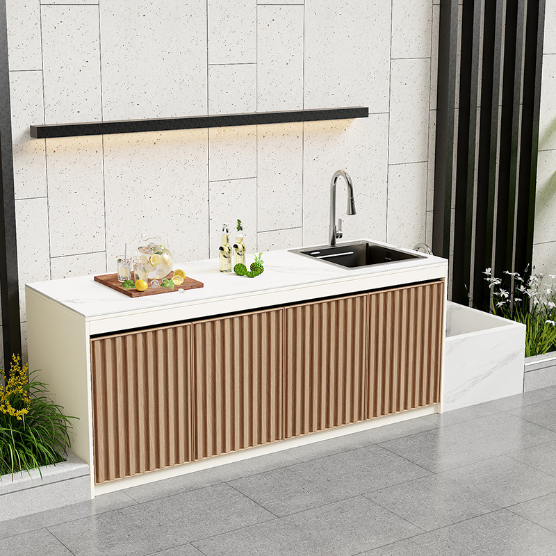 Assembly-free Outdoor Garden Sink Cabinet-All-Aluminum Workbench with Integrated Basin & Storage OKC-110