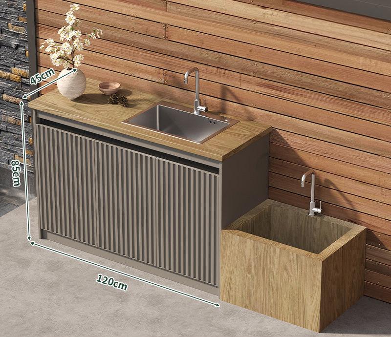 Outdoor All-Aluminum Sink Cabinet Waterproof & Sun-Resistant Storage for Garden, Balcony, and Patio OKC-109