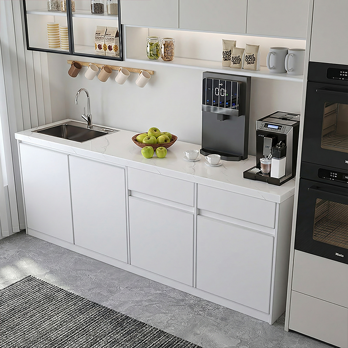 Marble Wet Bar Cabinet with Sink for Office Pantry BC-108