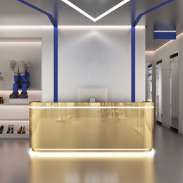 (In Stock) Salon Office Store Reception Desk with Fully Assembled Feature and Stainless Steel Surface JDT-1028