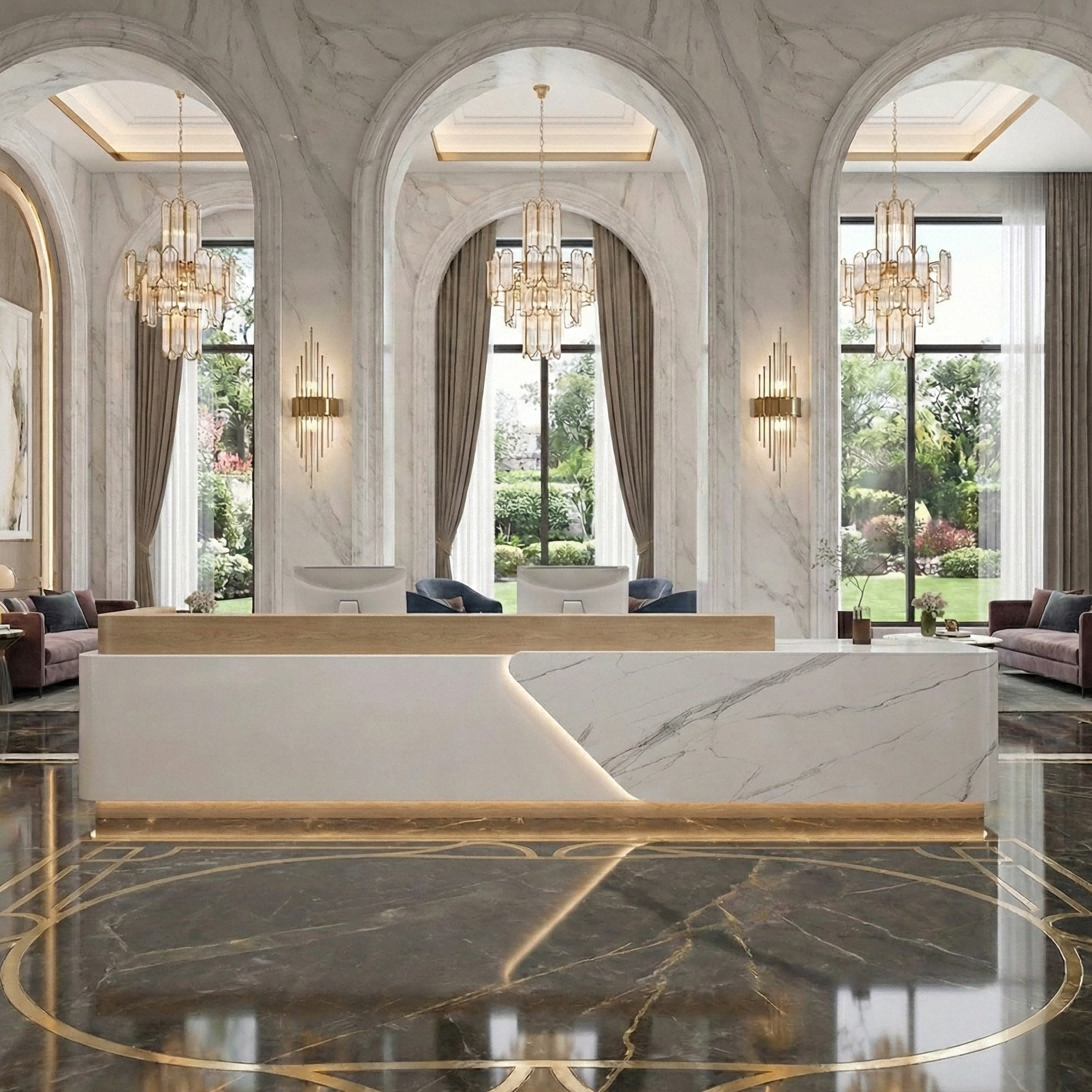 Rectangular Simple Lacquer Imitation Marble Multi-person Reception Desk RD-176