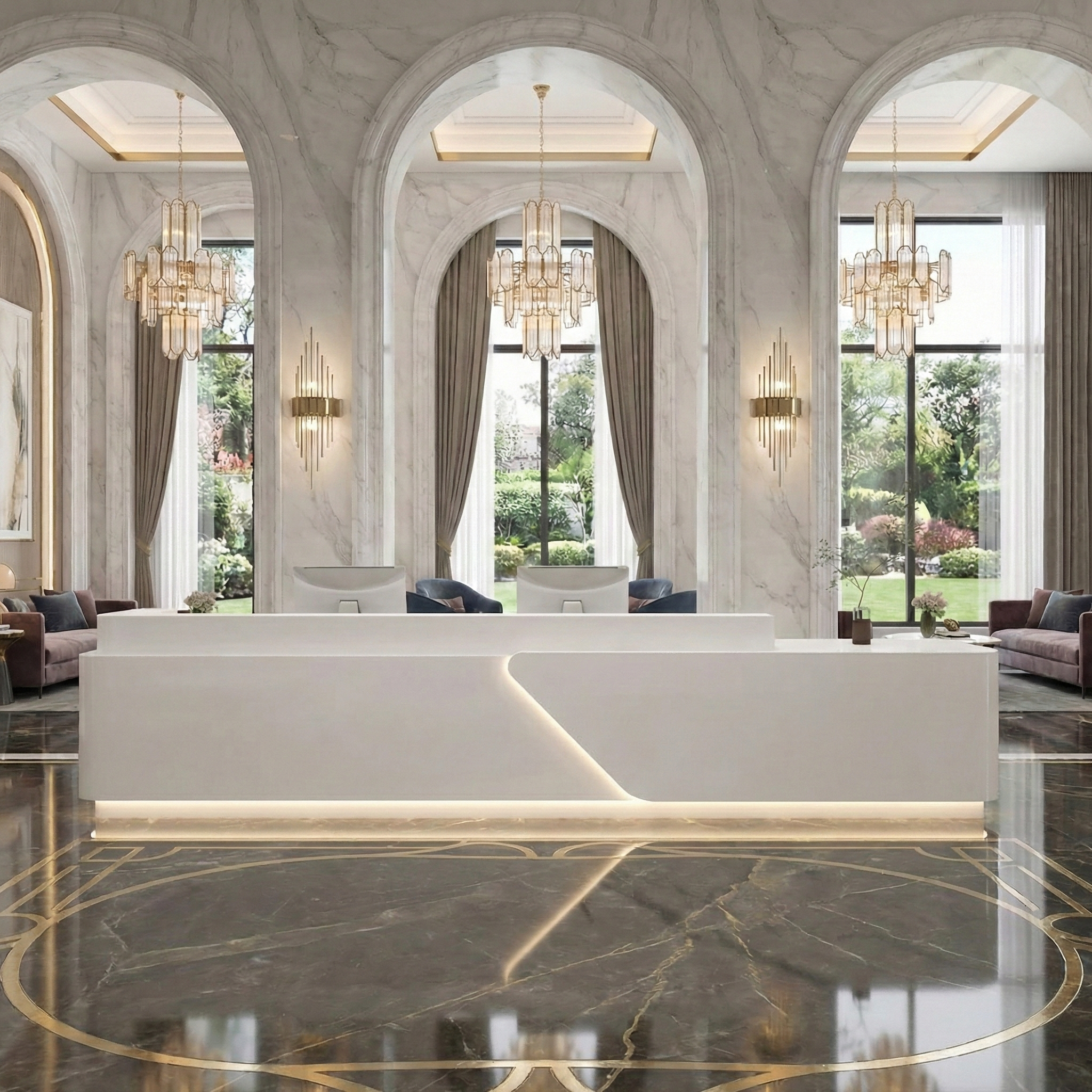 Rectangular Simple Lacquer Imitation Marble Multi-person Reception Desk RD-176