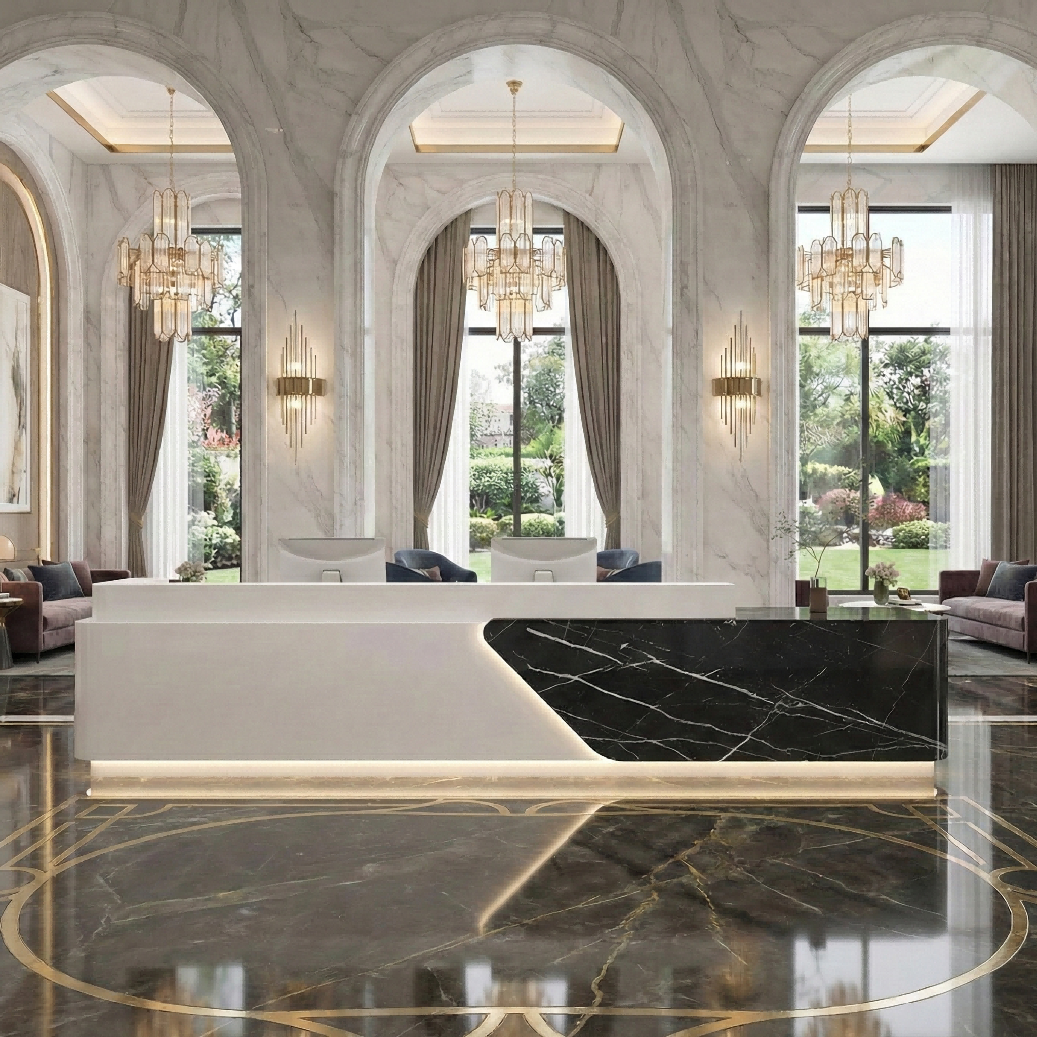 Rectangular Simple Lacquer Imitation Marble Multi-person Reception Desk RD-176