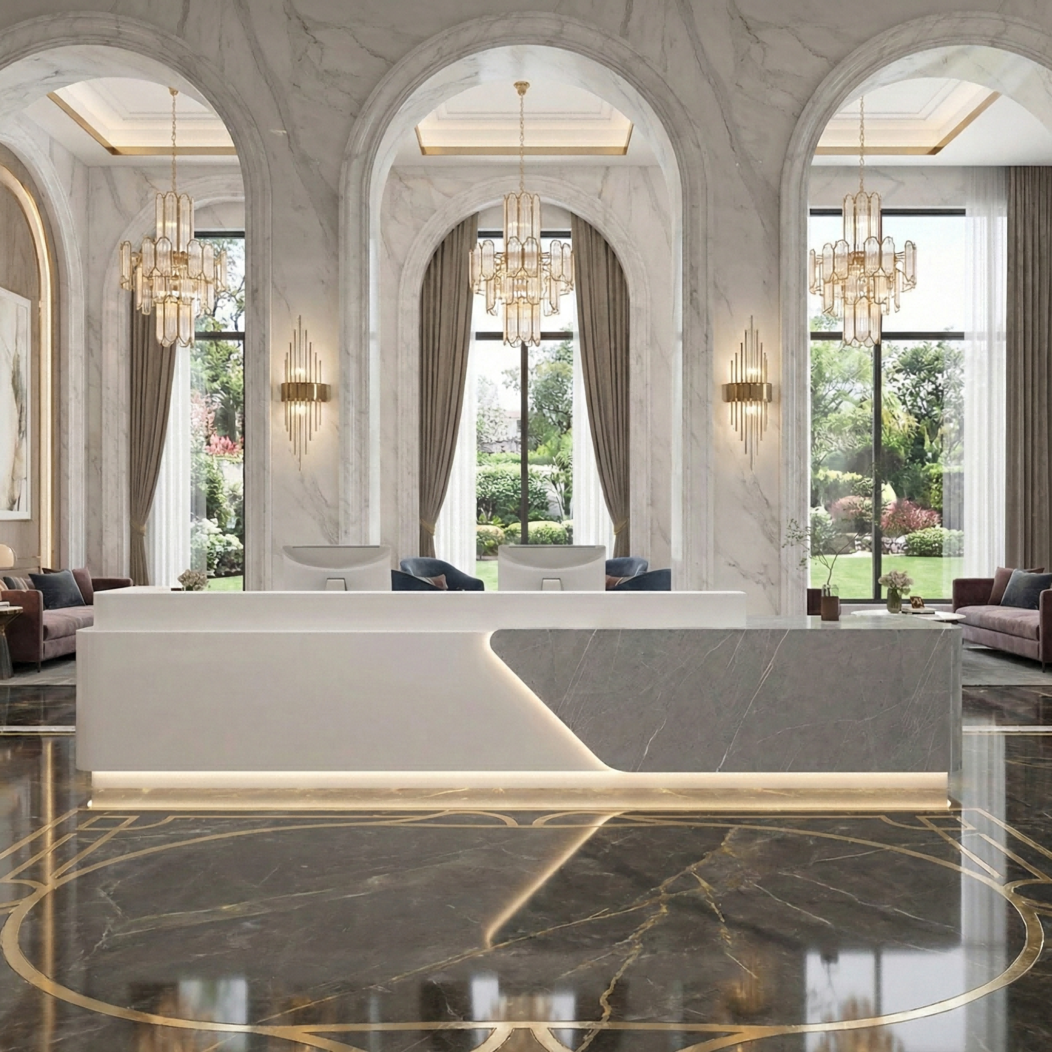 Rectangular Simple Lacquer Imitation Marble Multi-person Reception Desk RD-176