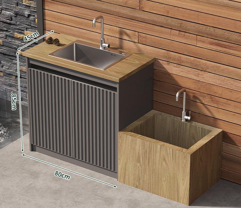 Outdoor All-Aluminum Sink Cabinet Waterproof & Sun-Resistant Storage for Garden, Balcony, and Patio OKC-109