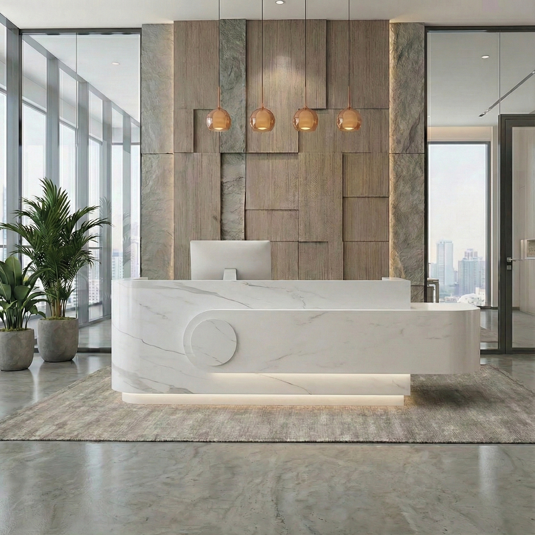 Beauty Salon Lacquered Curved l-Shaped Corner Cashier Desk RD-123