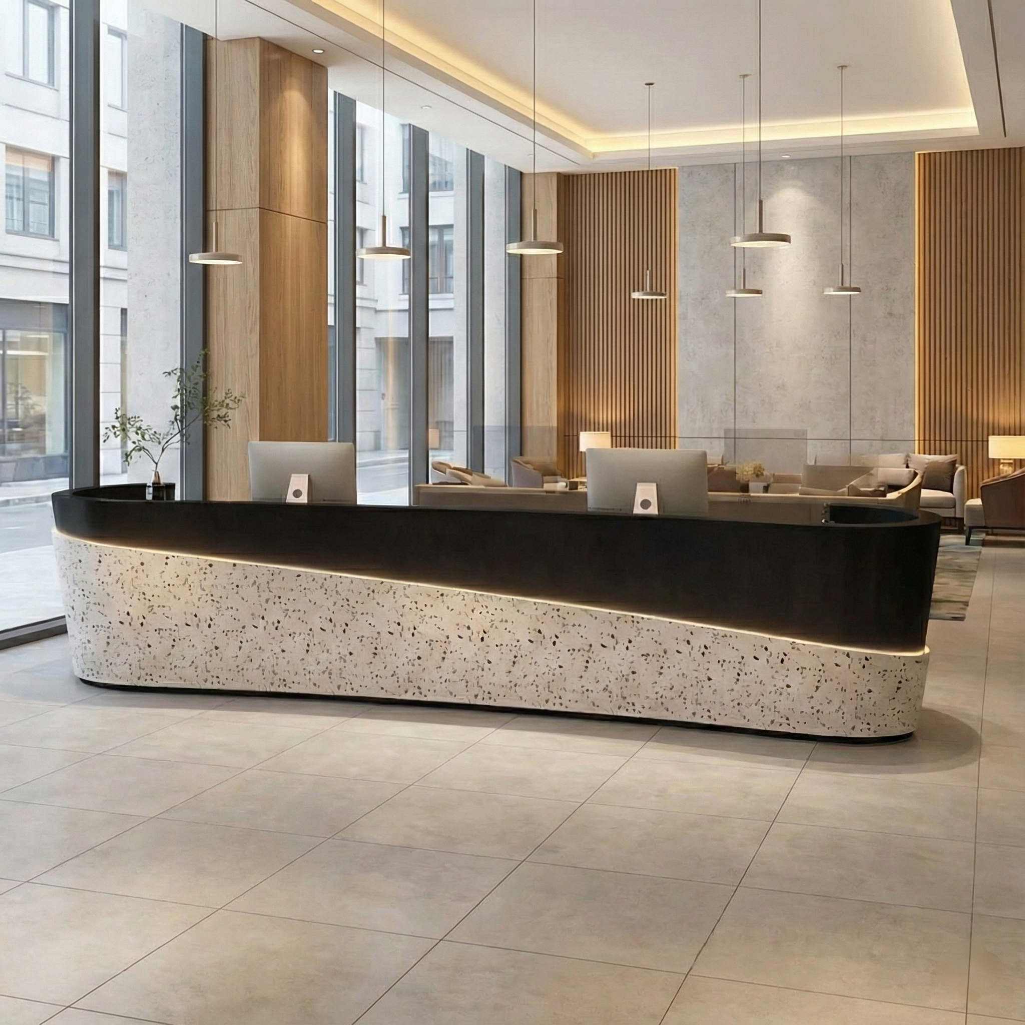 Exquisite Terrazzo Pattern Curved Reception Desk For Company and Hotel RD-122
