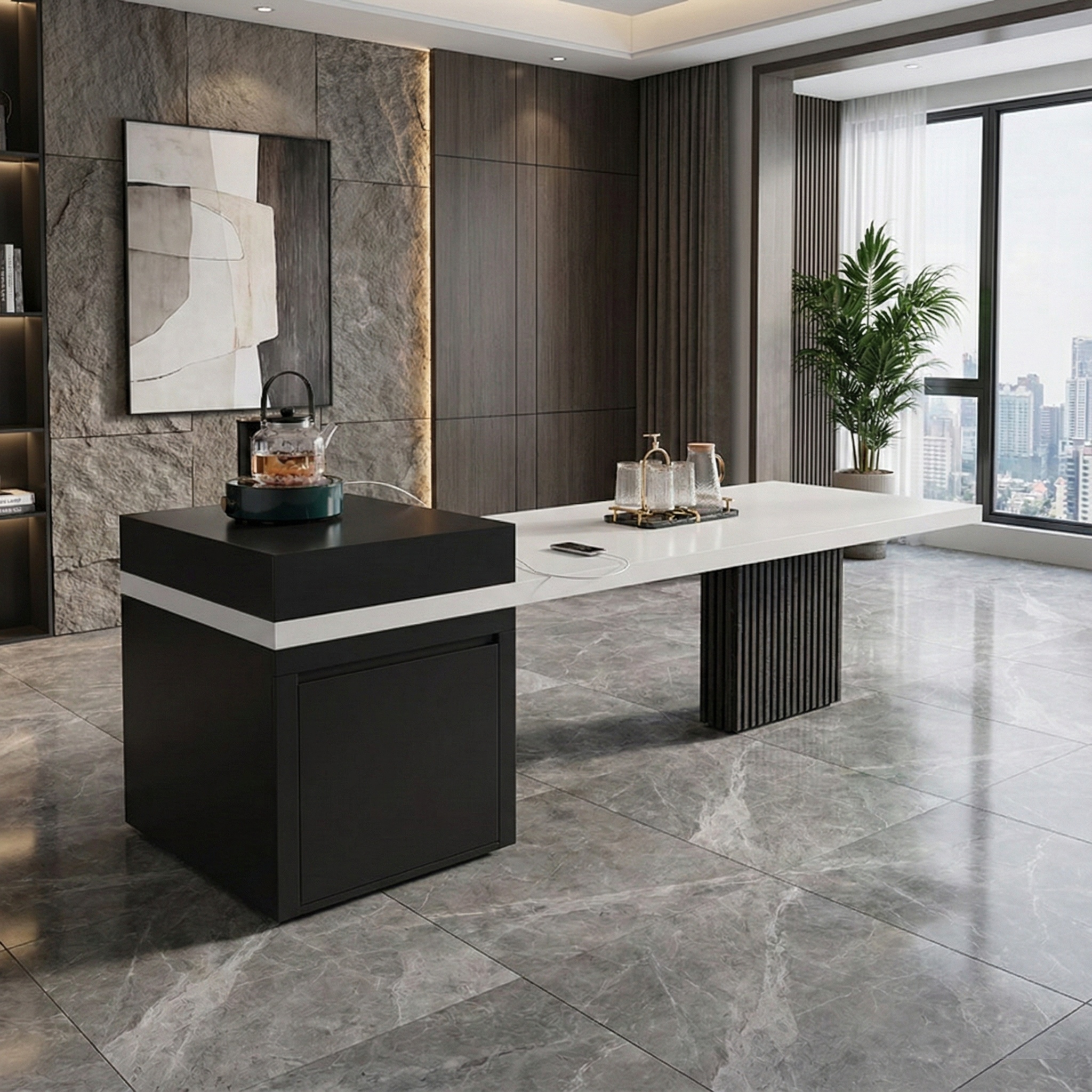 Modern Minimalist Stone-Top Island Table with Sink IT-116