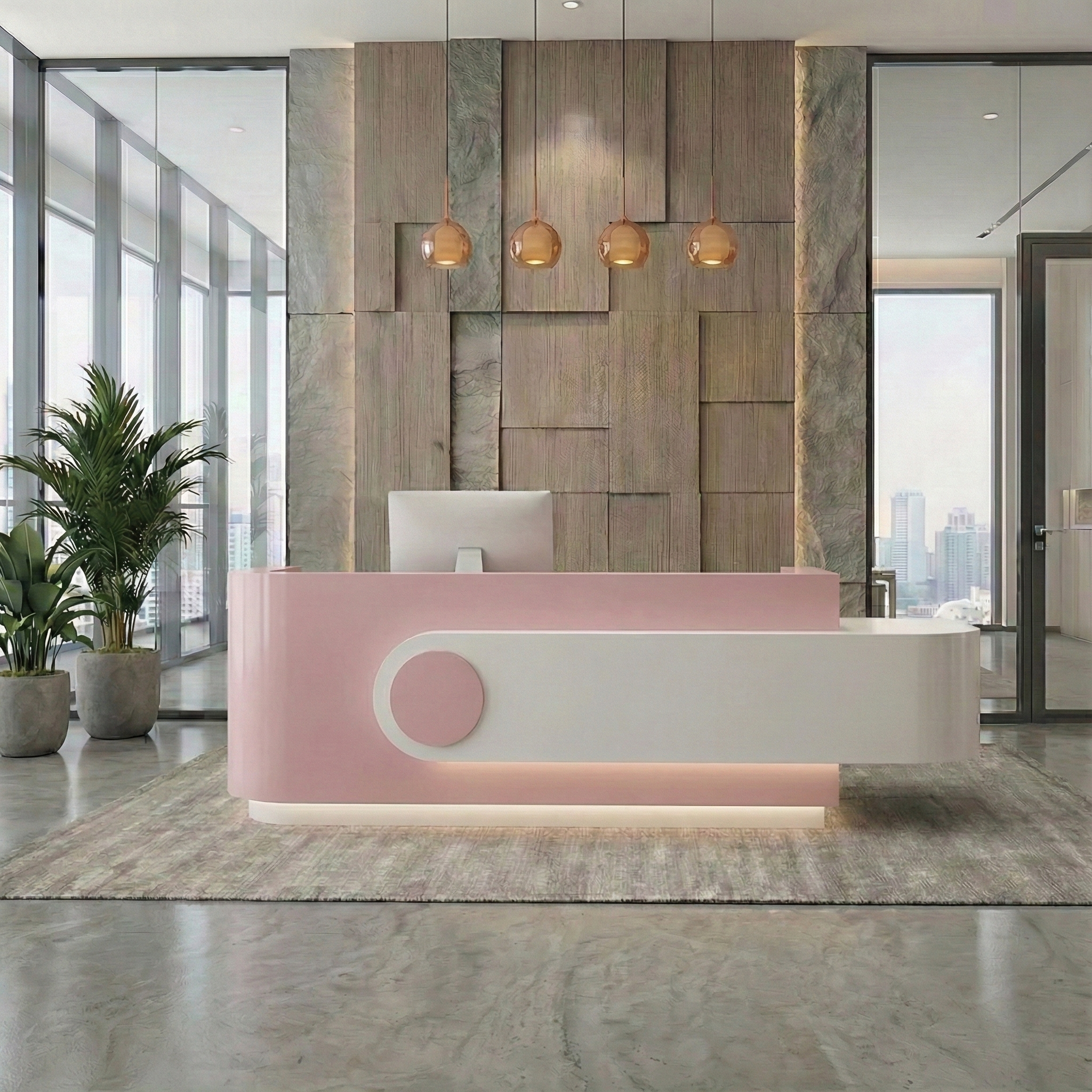 Beauty Salon Lacquered Curved l-Shaped Corner Cashier Desk RD-123