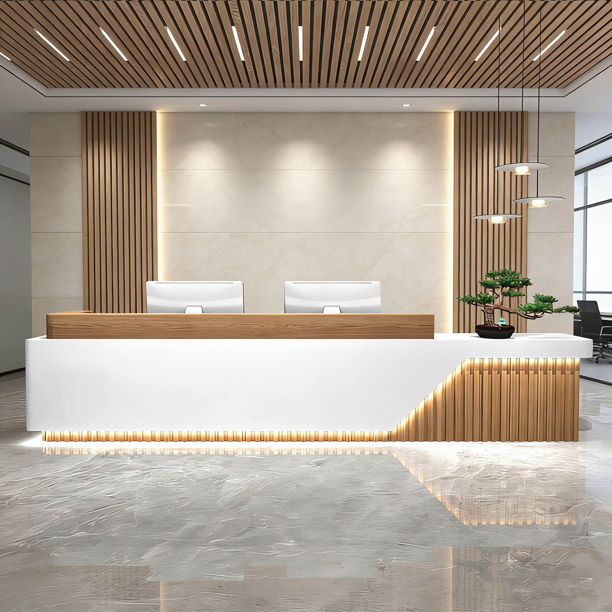 Fully Assembled Minimalist Reception Desk with LED and Storage Cabinet RD-140