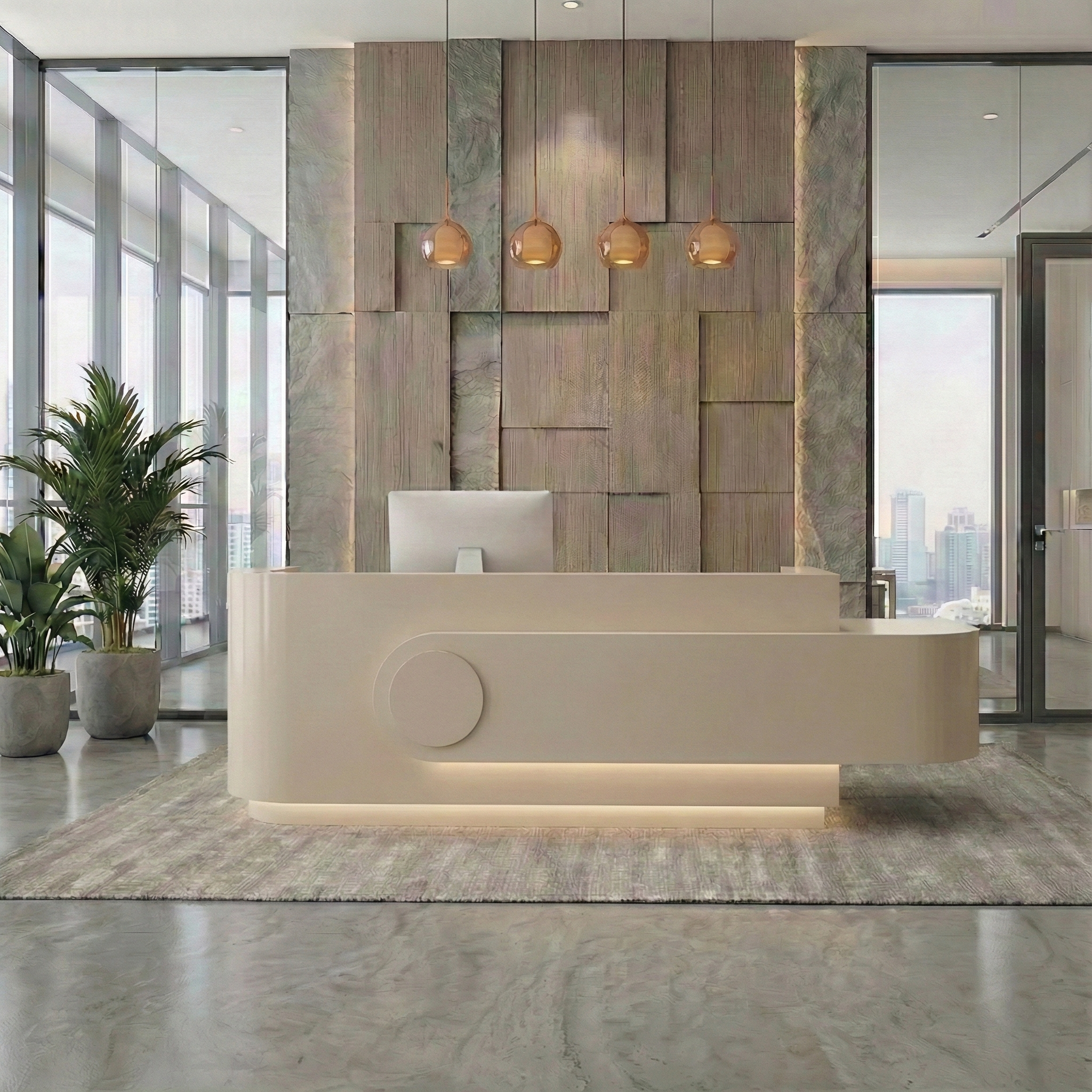 Beauty Salon Lacquered Curved l-Shaped Corner Cashier Desk RD-123