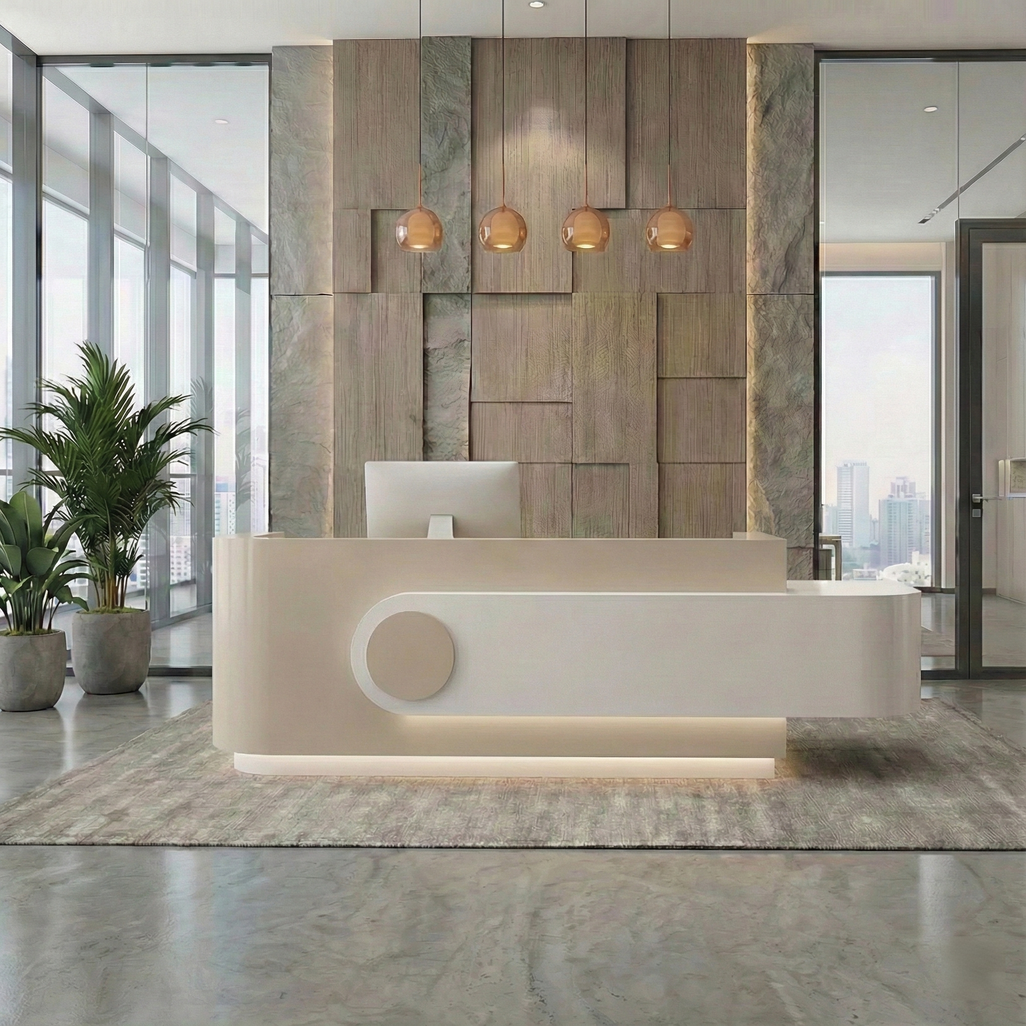 Beauty Salon Lacquered Curved l-Shaped Corner Cashier Desk RD-123