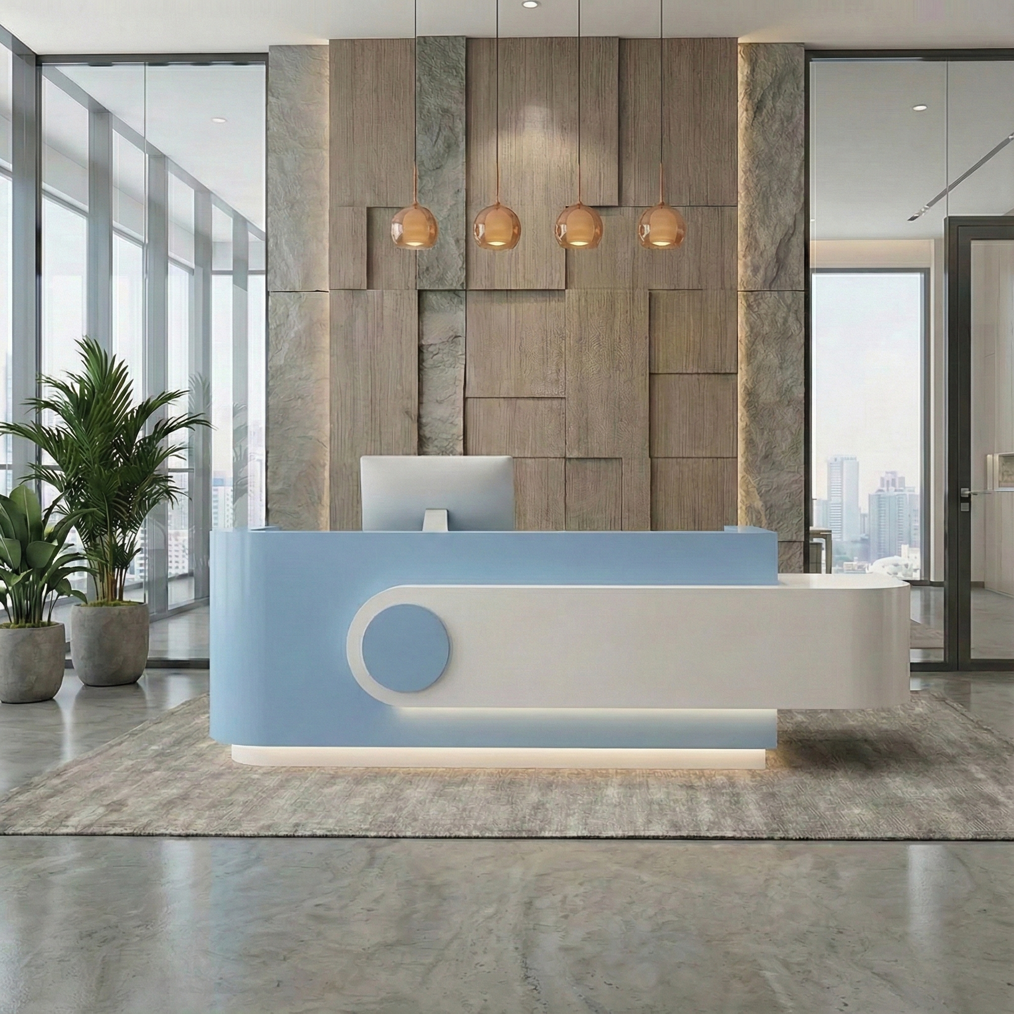 Beauty Salon Lacquered Curved l-Shaped Corner Cashier Desk RD-123