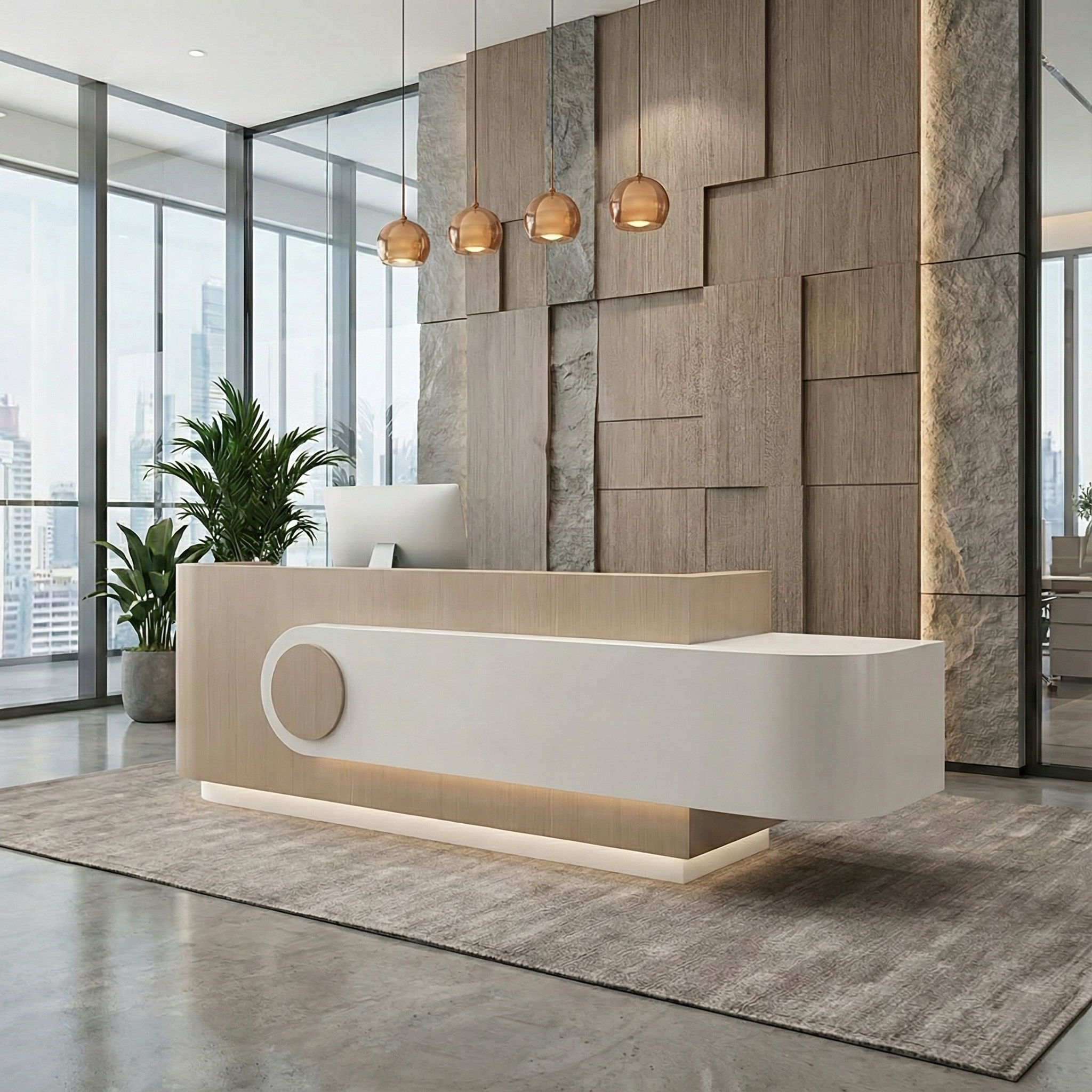 Beauty Salon Lacquered Curved l-Shaped Corner Cashier Desk RD-123