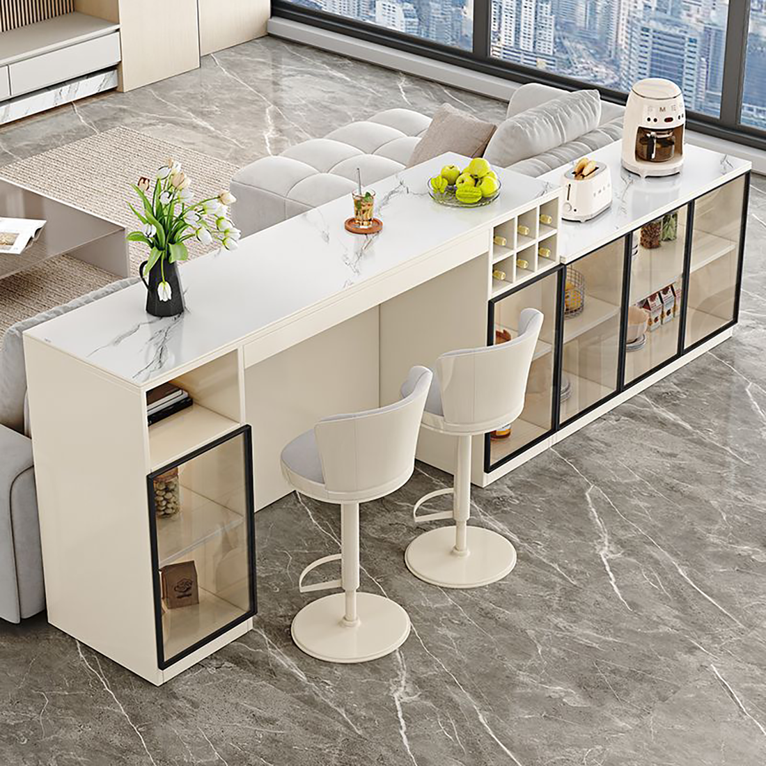 Light Luxury Sintered Stone Console with Wood Divider BC-107