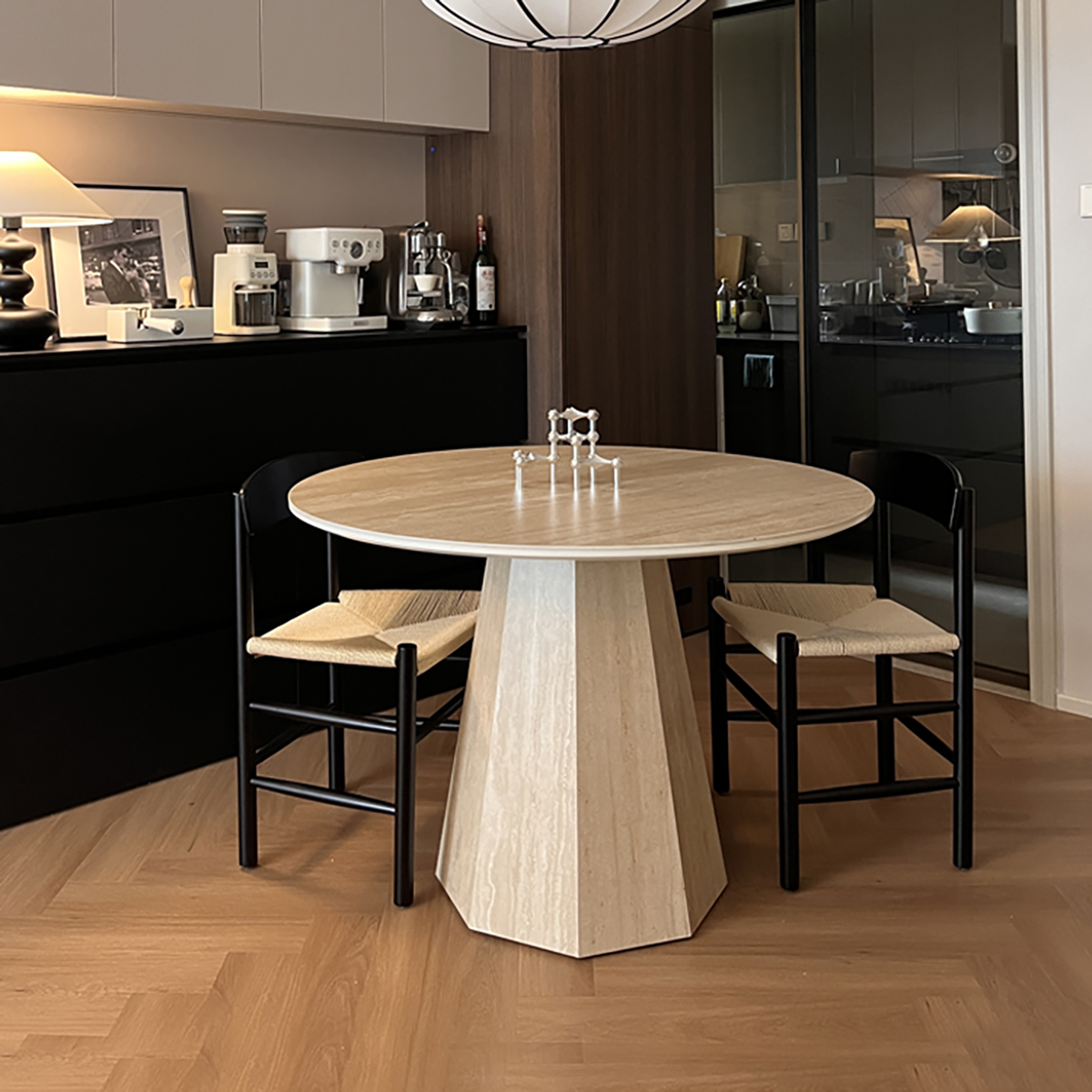 Minimalist Modern Wabi-Sabi Travertine Round Slab Dining Table DT-105