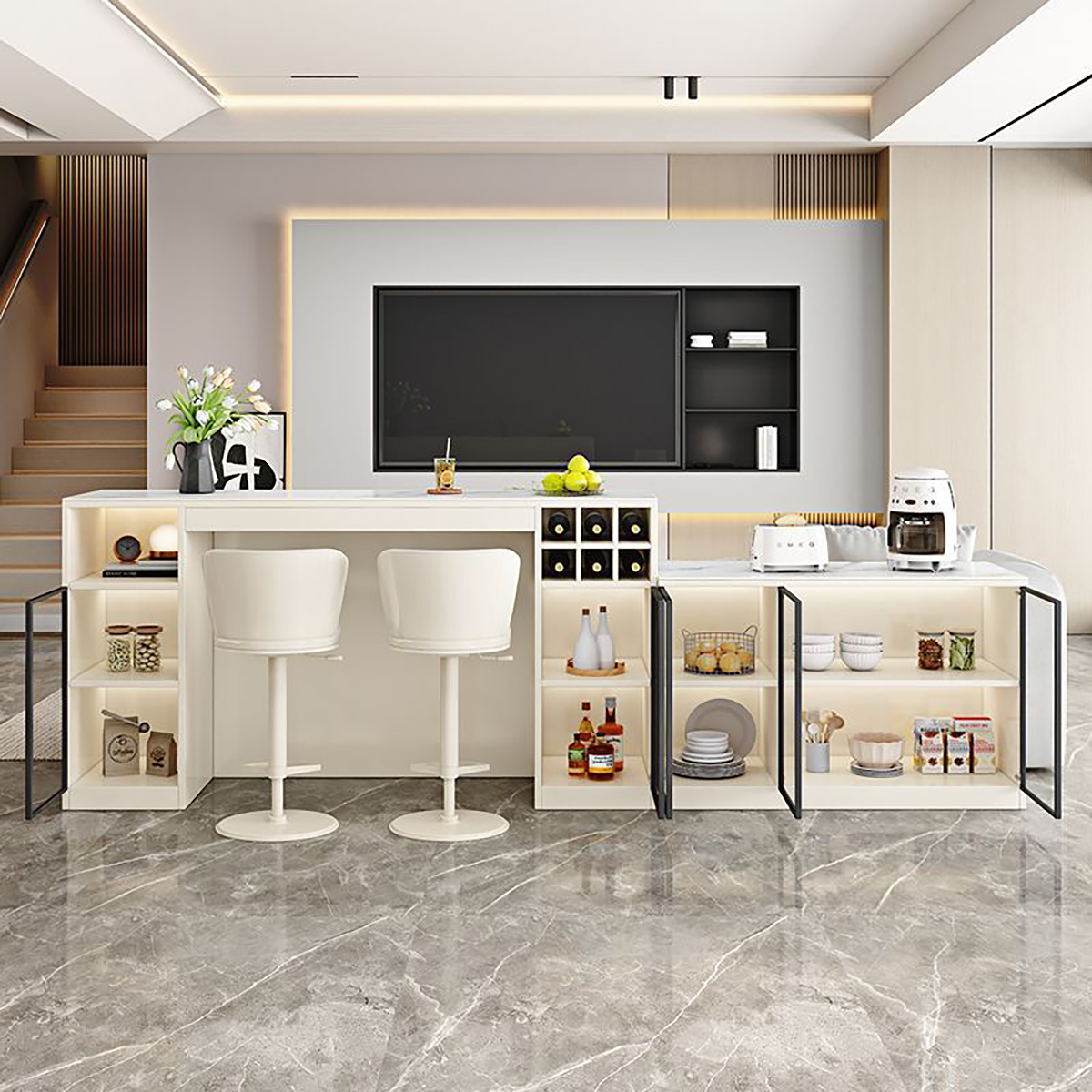 Light Luxury Sintered Stone Console with Wood Divider BC-107