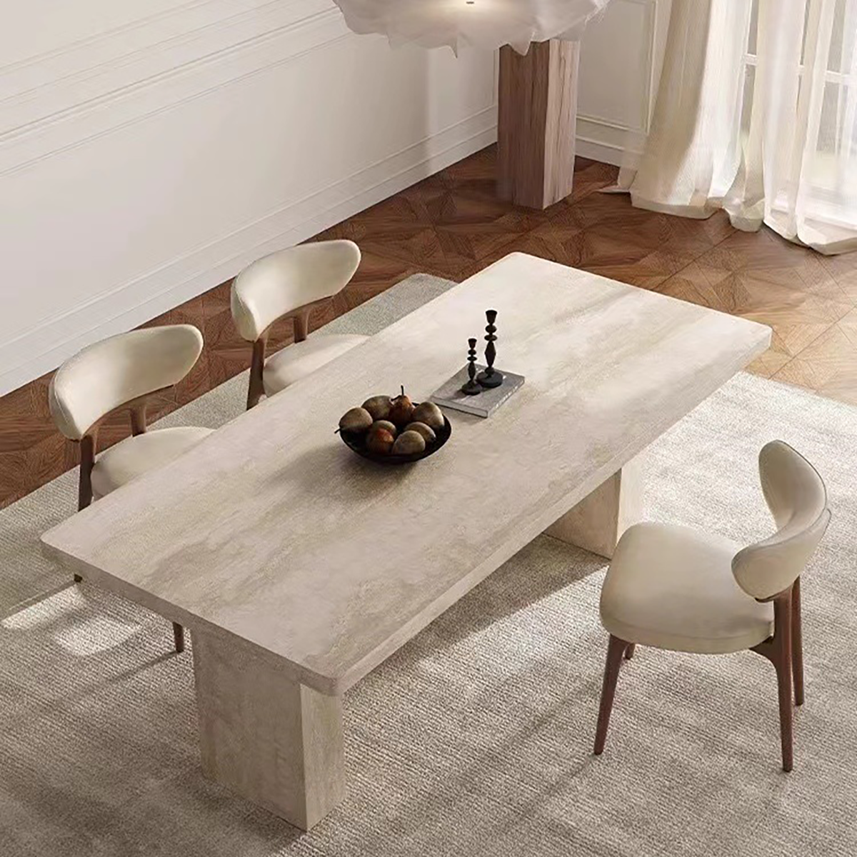 French Retro Travertine Dining Table – Modern Mid-Century Drop-Edge Table for Home &amp; Showrooms  DT-104
