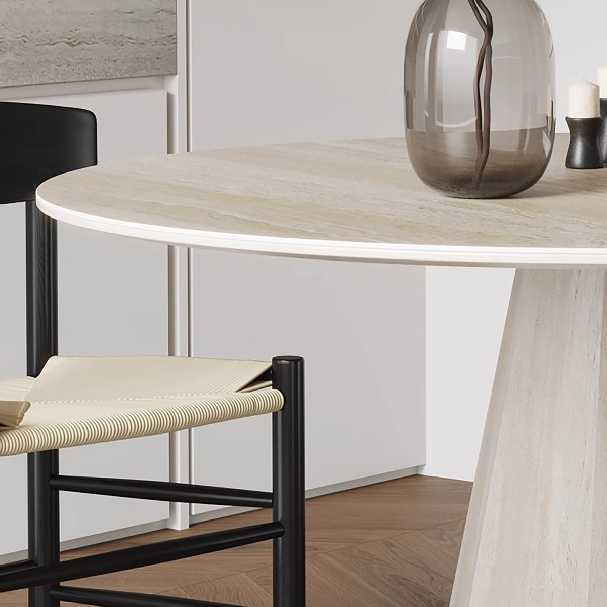 Minimalist Modern Wabi-Sabi Travertine Round Slab Dining Table DT-105