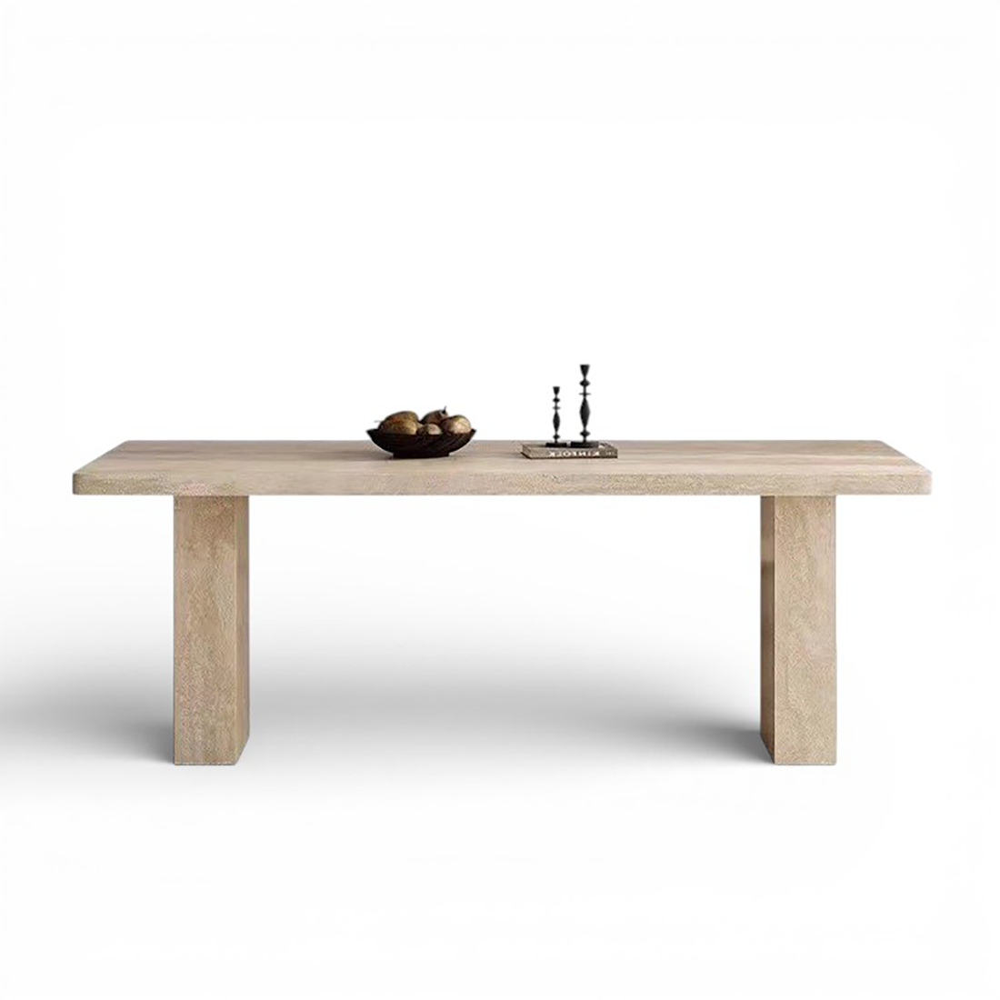 French Retro Travertine Dining Table – Modern Mid-Century Drop-Edge Table for Home &amp; Showrooms  DT-104