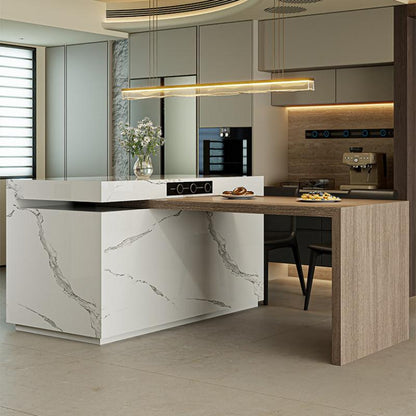 Rotating, Extendable, Flush-Mounted Sintered Stone Top Island Table IT-117