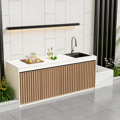 Assembly-free Outdoor Garden Sink Cabinet-All-Aluminum Workbench with Integrated Basin &amp; Storage OKC-110