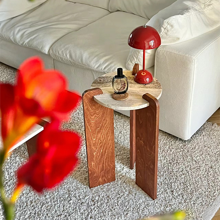 Interlocking Wood Design Sculptural Travertine Coffee Table CT-105