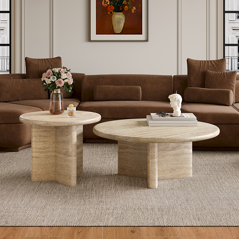 Cream Round Travertine Coffee &amp; Side Table CT-108