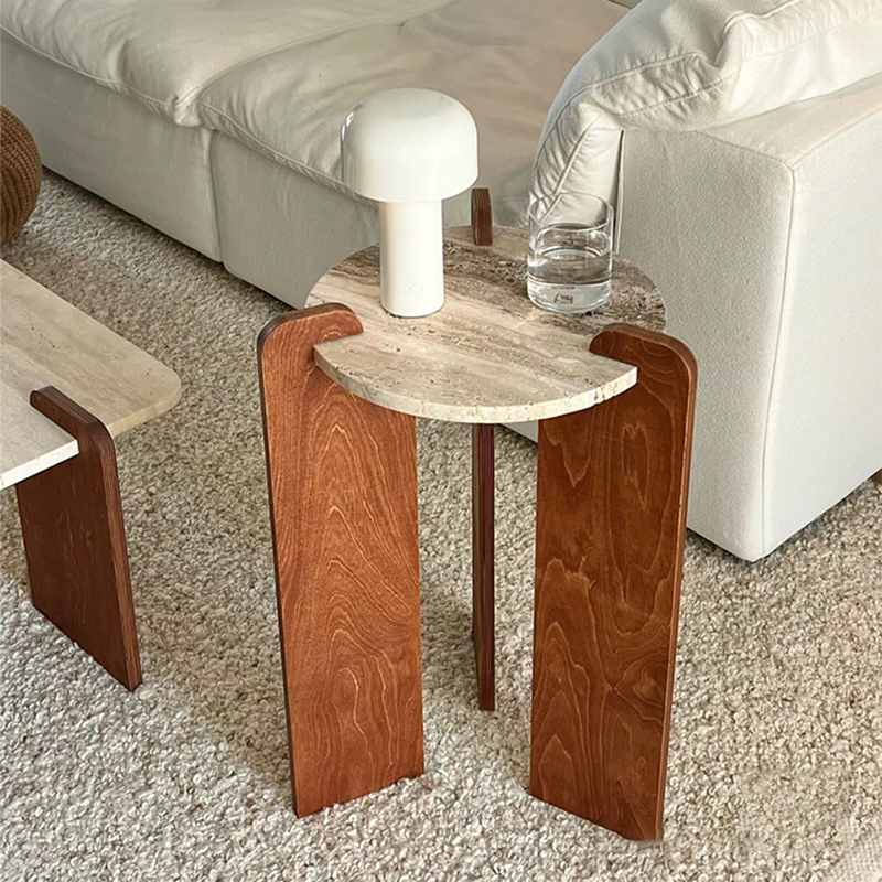 Interlocking Wood Design Sculptural Travertine Coffee Table CT-105