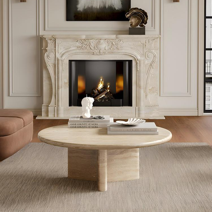 Cream Round Travertine Coffee &amp; Side Table CT-108