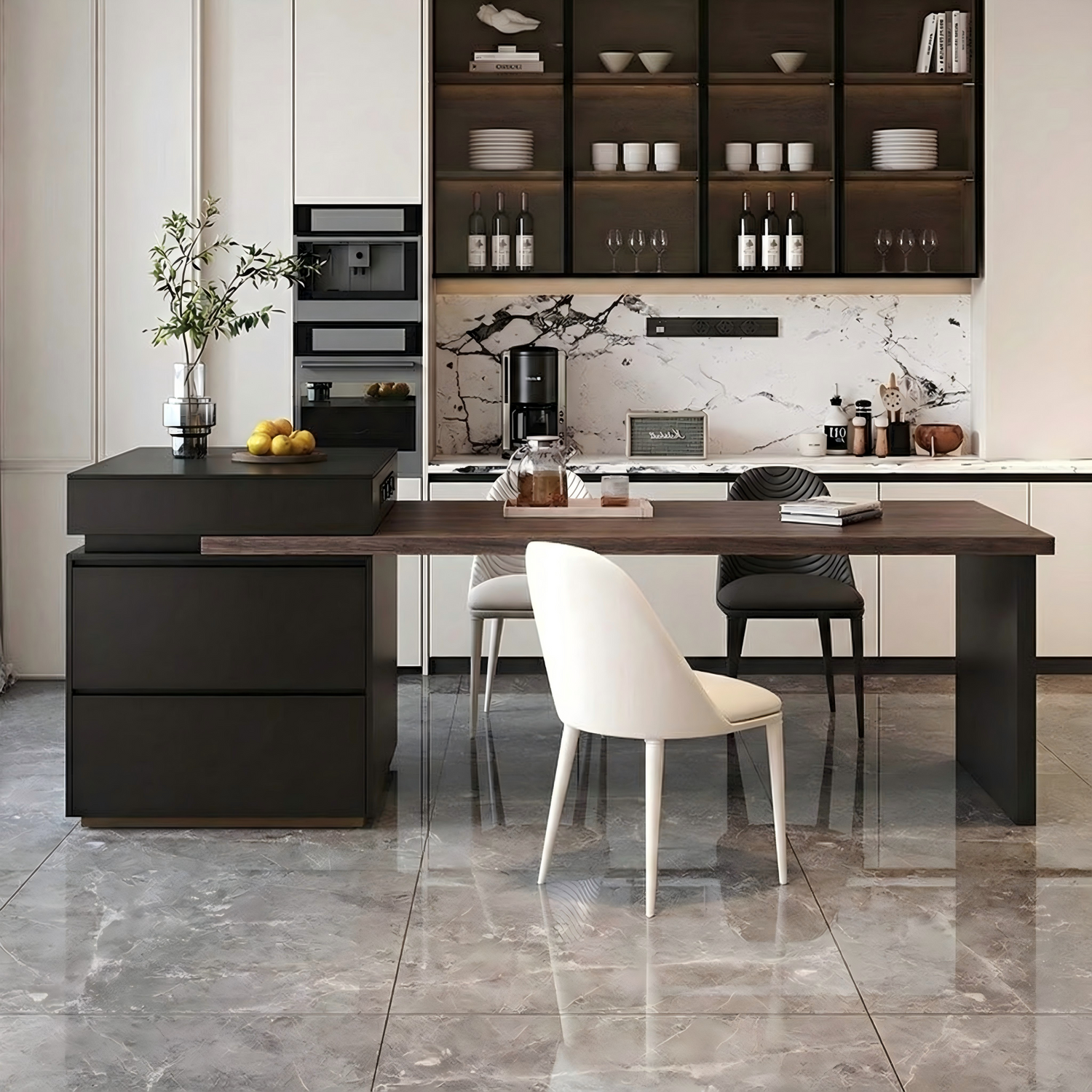 Extendable Island Table with Storage &amp; Power Outlet IT-102