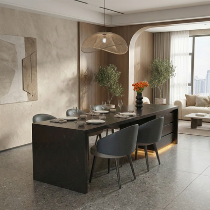 Customizable Light Luxury Modern Minimalist Sintered Stone Island Dining Table with Extended Counter IT-109