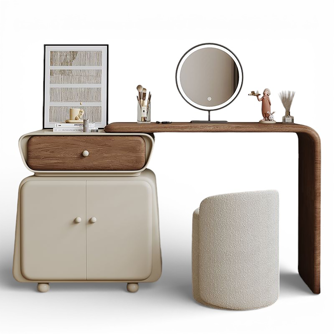 Mid-Century Vanity &amp; Dresser in French Cream Style DRT-006