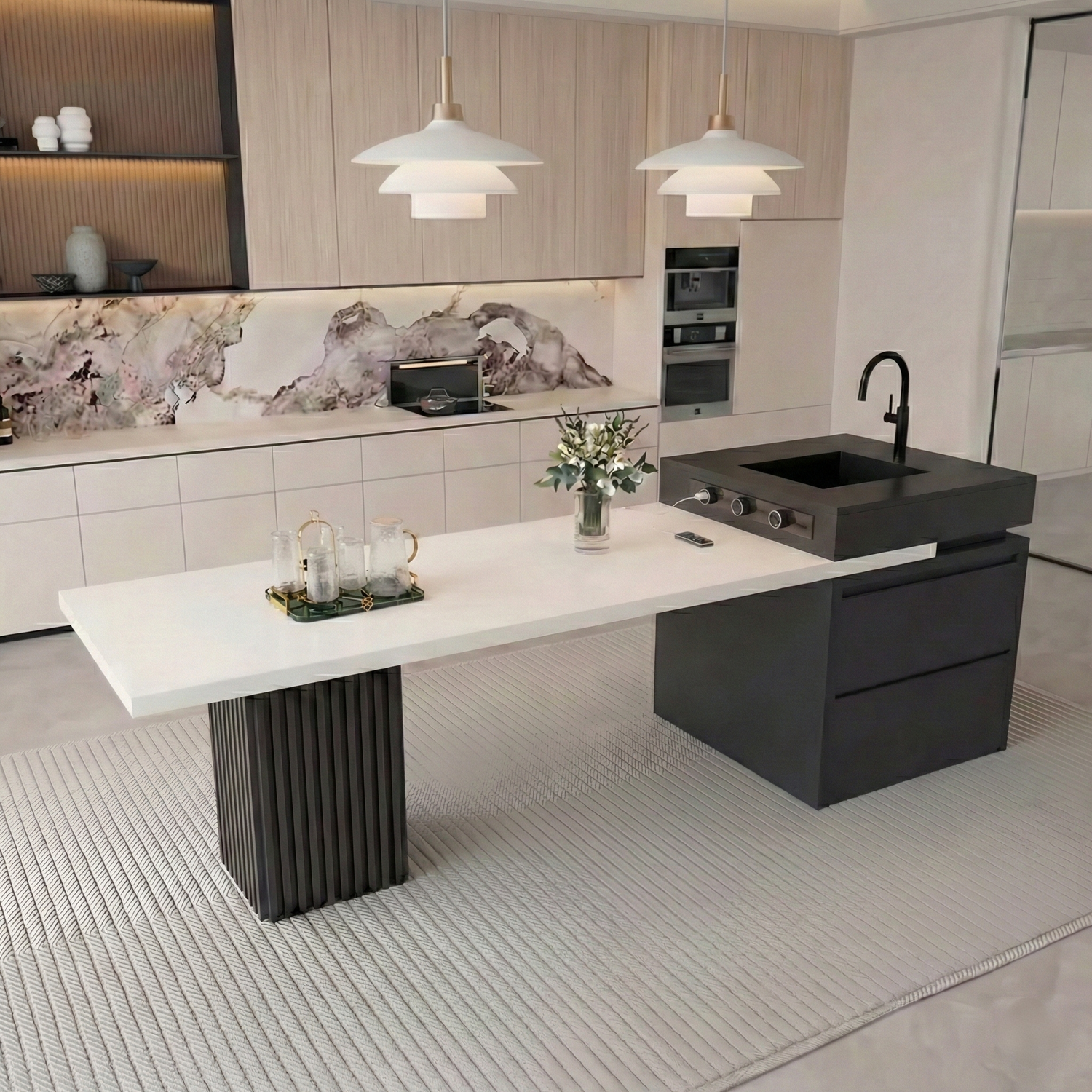 Modern Minimalist Stone-Top Island Table with Sink IT-116