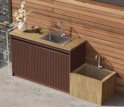Outdoor All-Aluminum Sink Cabinet Waterproof &amp; Sun-Resistant Storage for Garden, Balcony, and Patio OKC-109
