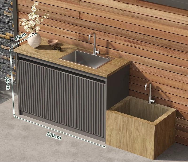 Outdoor All-Aluminum Sink Cabinet Waterproof &amp; Sun-Resistant Storage for Garden, Balcony, and Patio OKC-109
