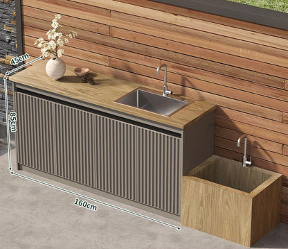 Outdoor All-Aluminum Sink Cabinet Waterproof &amp; Sun-Resistant Storage for Garden, Balcony, and Patio OKC-109