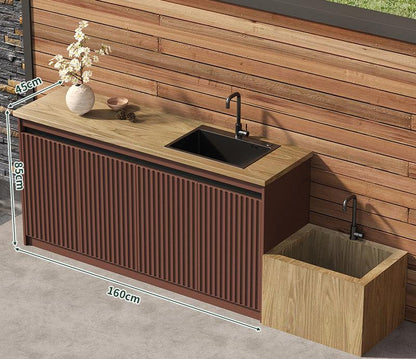 Outdoor All-Aluminum Sink Cabinet Waterproof &amp; Sun-Resistant Storage for Garden, Balcony, and Patio OKC-109