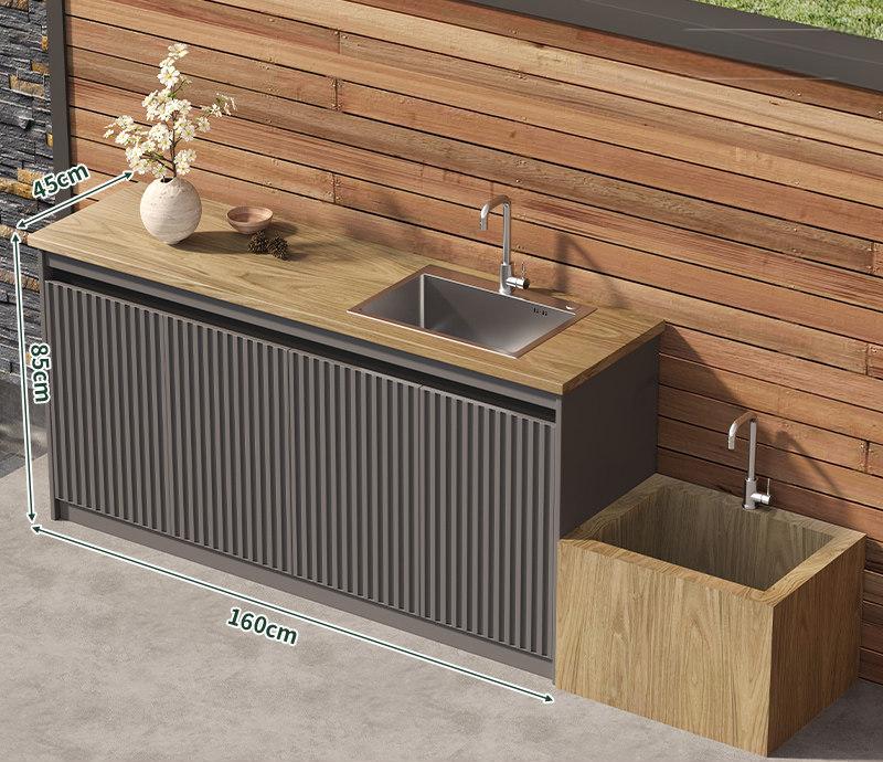 Outdoor All-Aluminum Sink Cabinet Waterproof &amp; Sun-Resistant Storage for Garden, Balcony, and Patio OKC-109