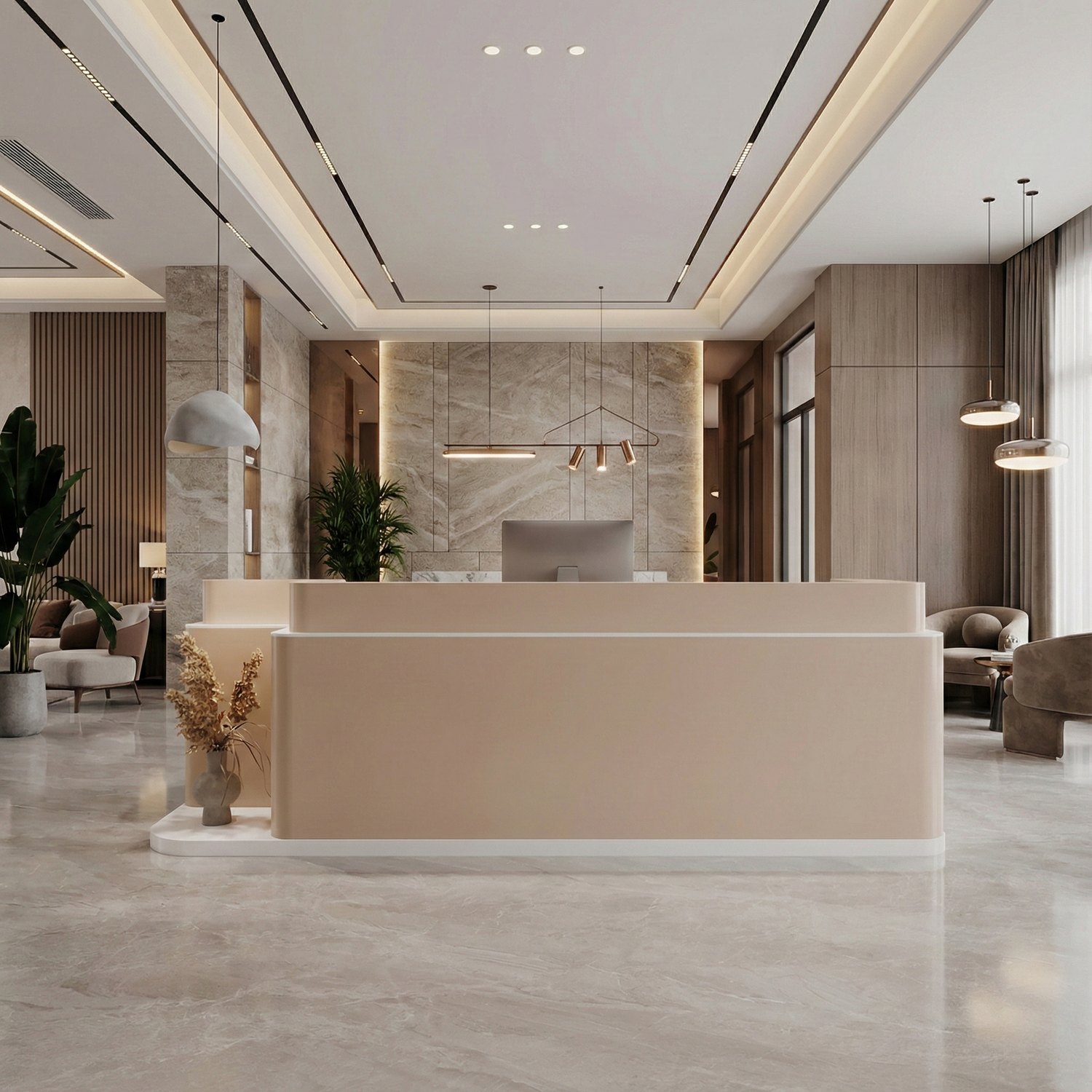 Stylish Rectangular Wood Reception Desk with Filing Cabinets and Drawers RD-165