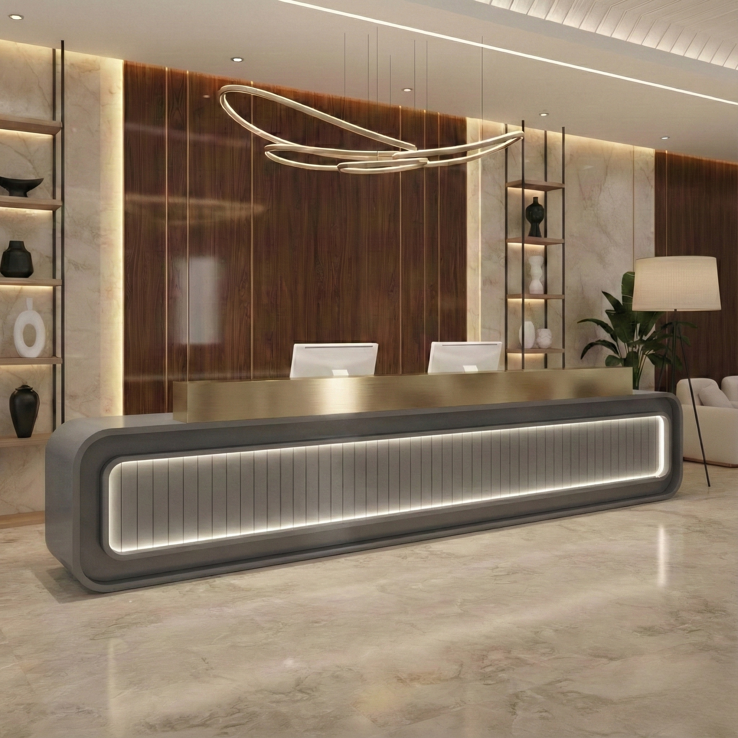 Light Luxury Fully Assembled Multi - person Rectangular Reception Desk with LED Lights RD-175