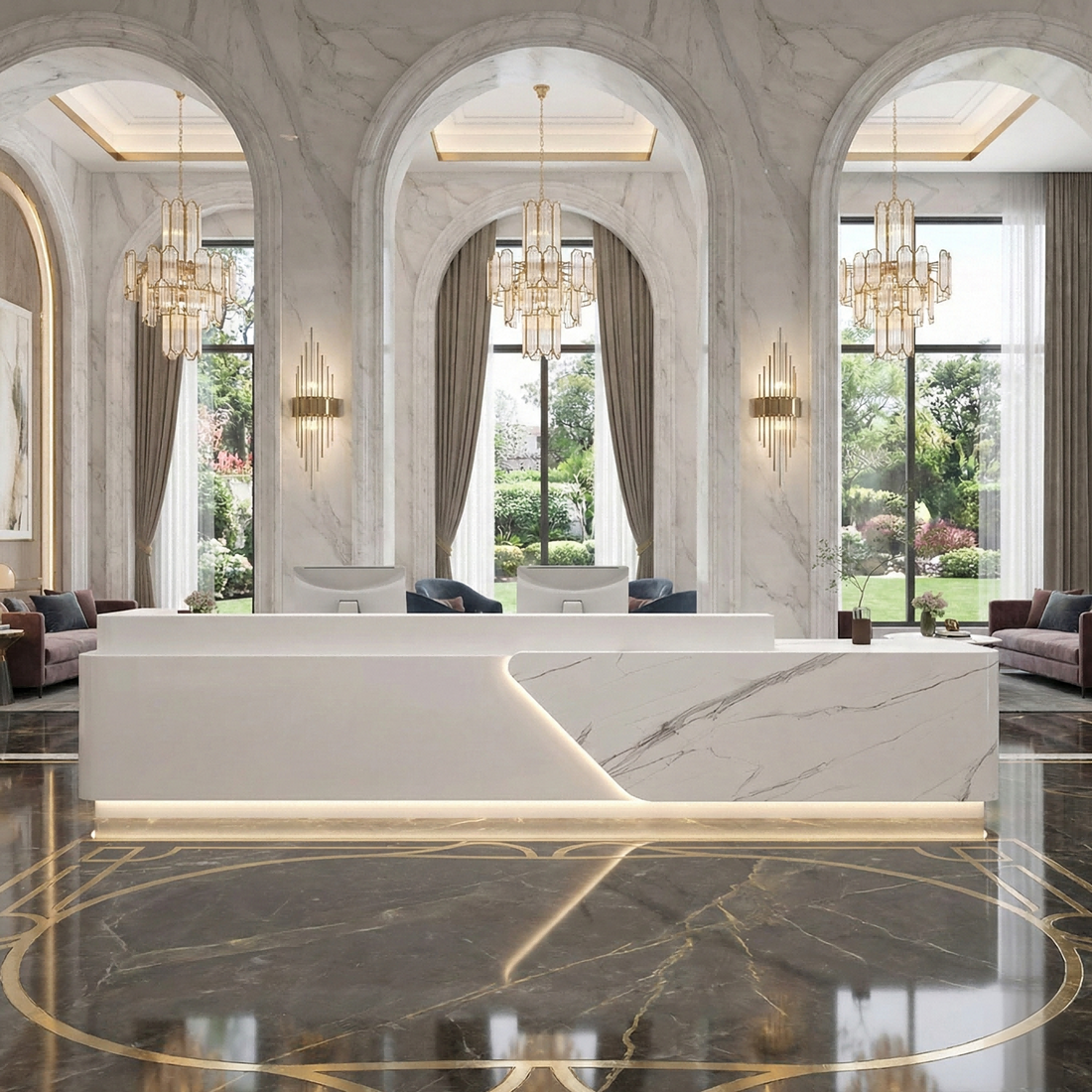 Rectangular Simple Lacquer Imitation Marble Multi-person Reception Desk RD-176