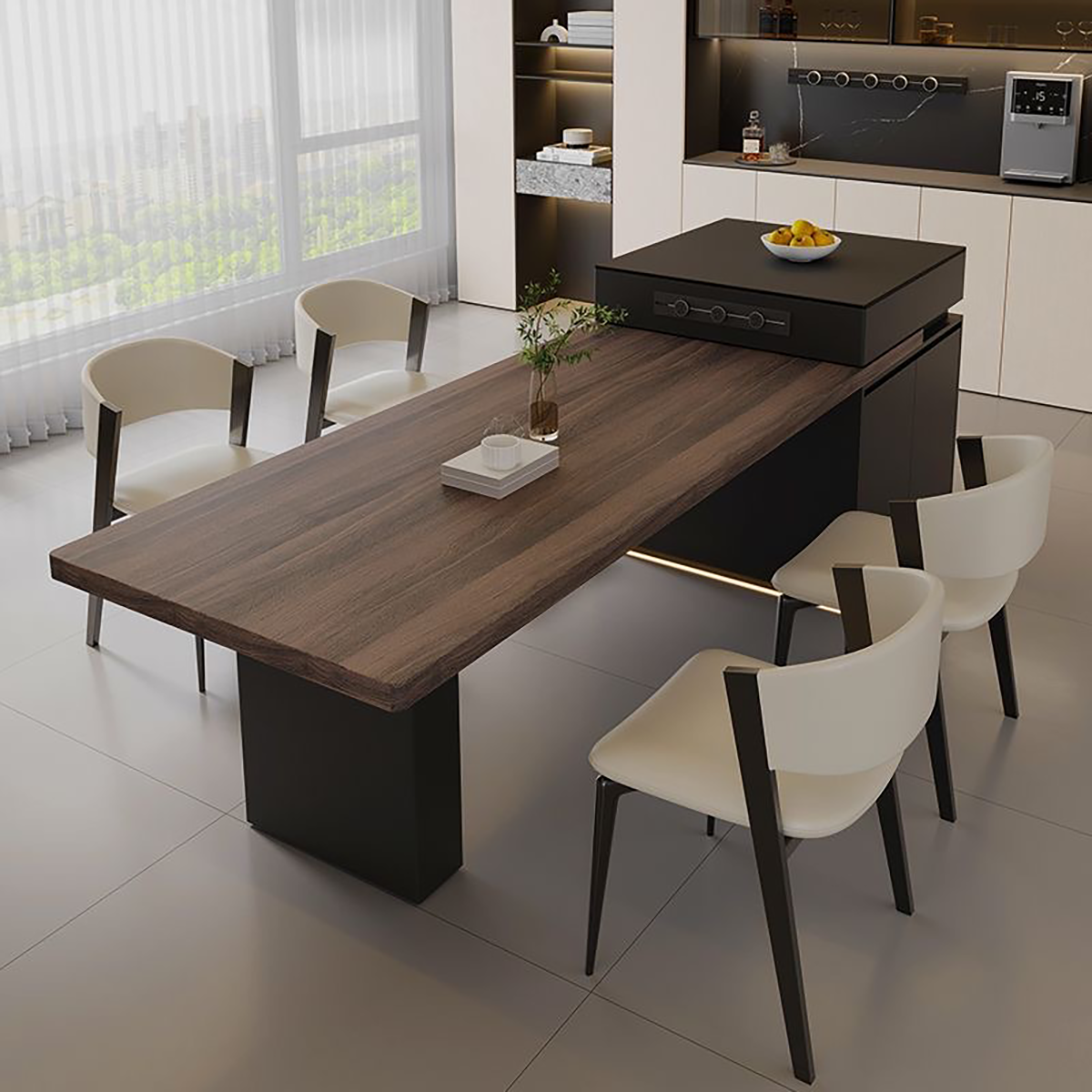 Extendable Island Table with Storage &amp; Power Outlet IT-102