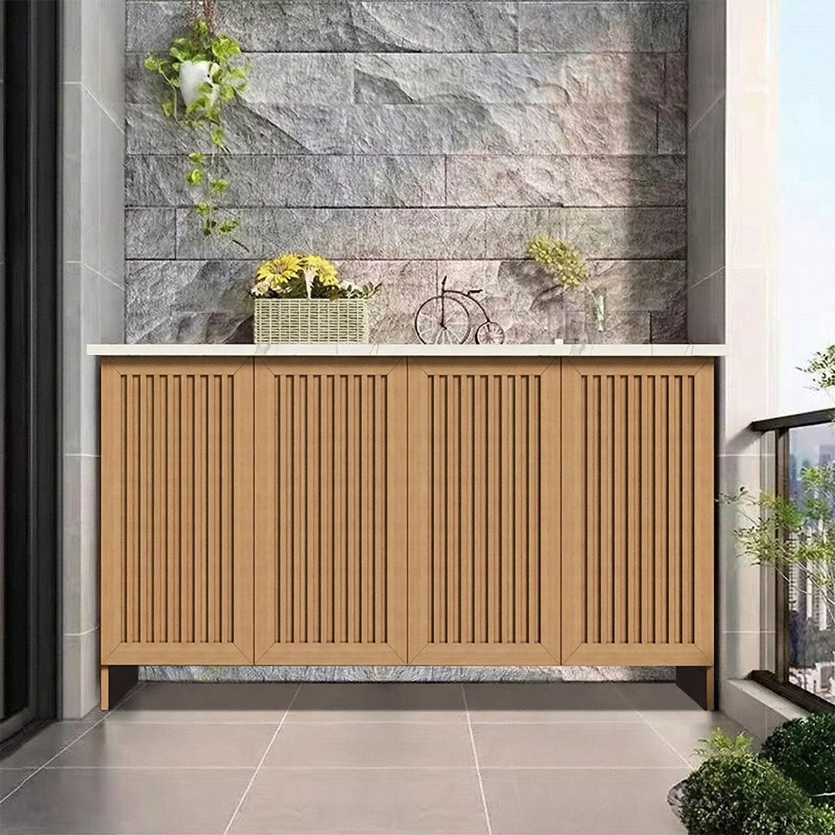 Custom Outdoor Garden Workbench with Stone Top and Storage OKC-111