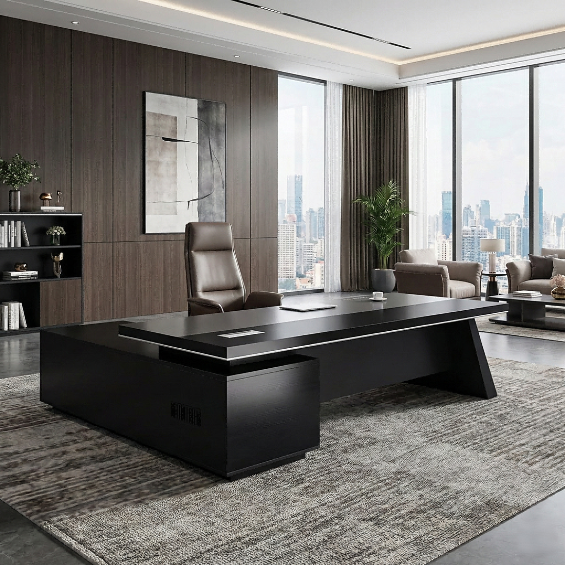 Modern Office Desk, Wooden Computer Desk, Black Executive Desk ED-014