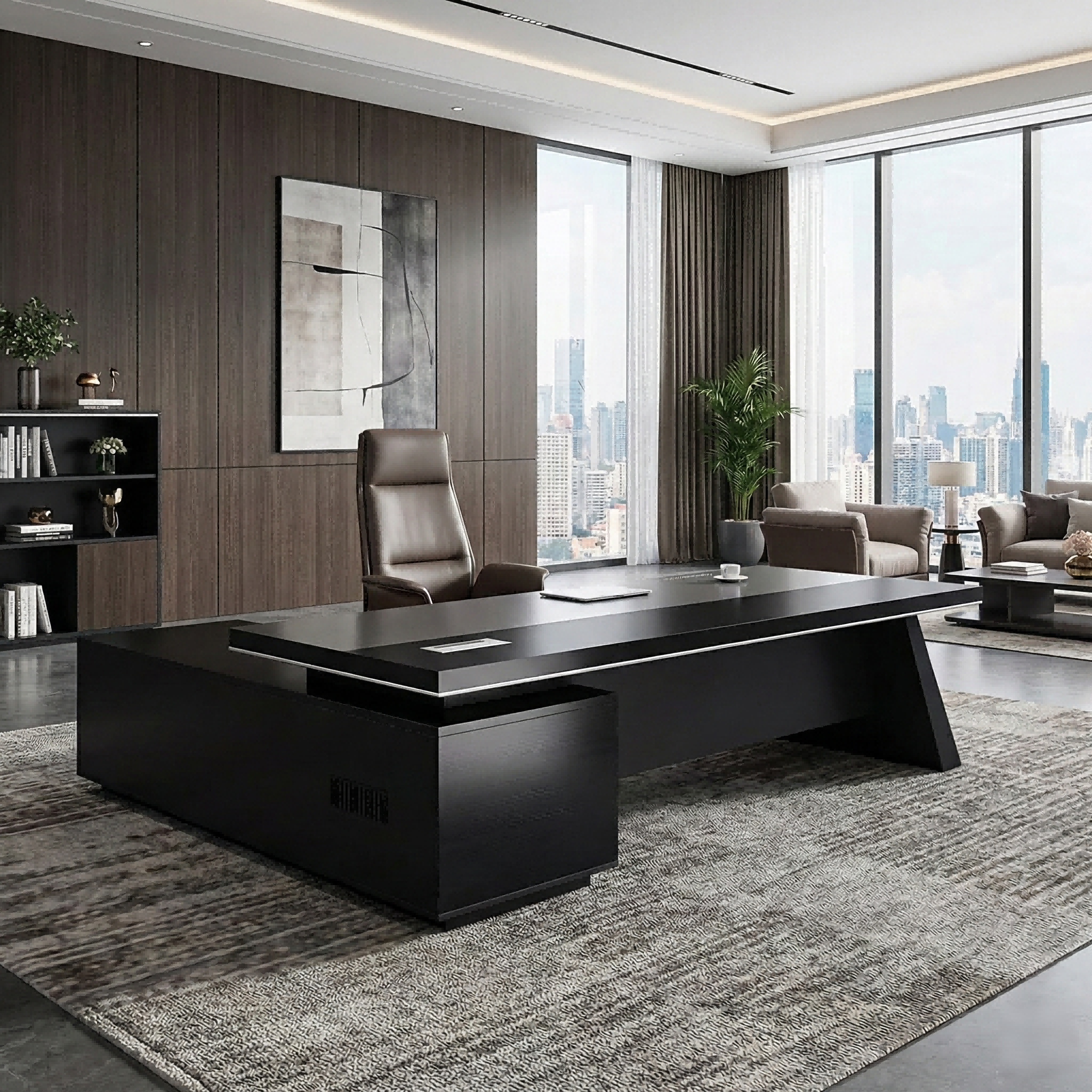 Modern Office Desk, Wooden Computer Desk, Black Executive Desk ED-014