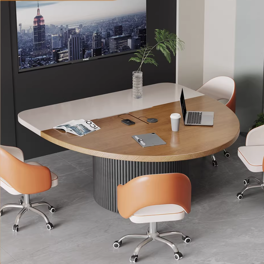 Modern Two-Tone Semi-Circular Meeting Table – Geometric Office Desk MT-030