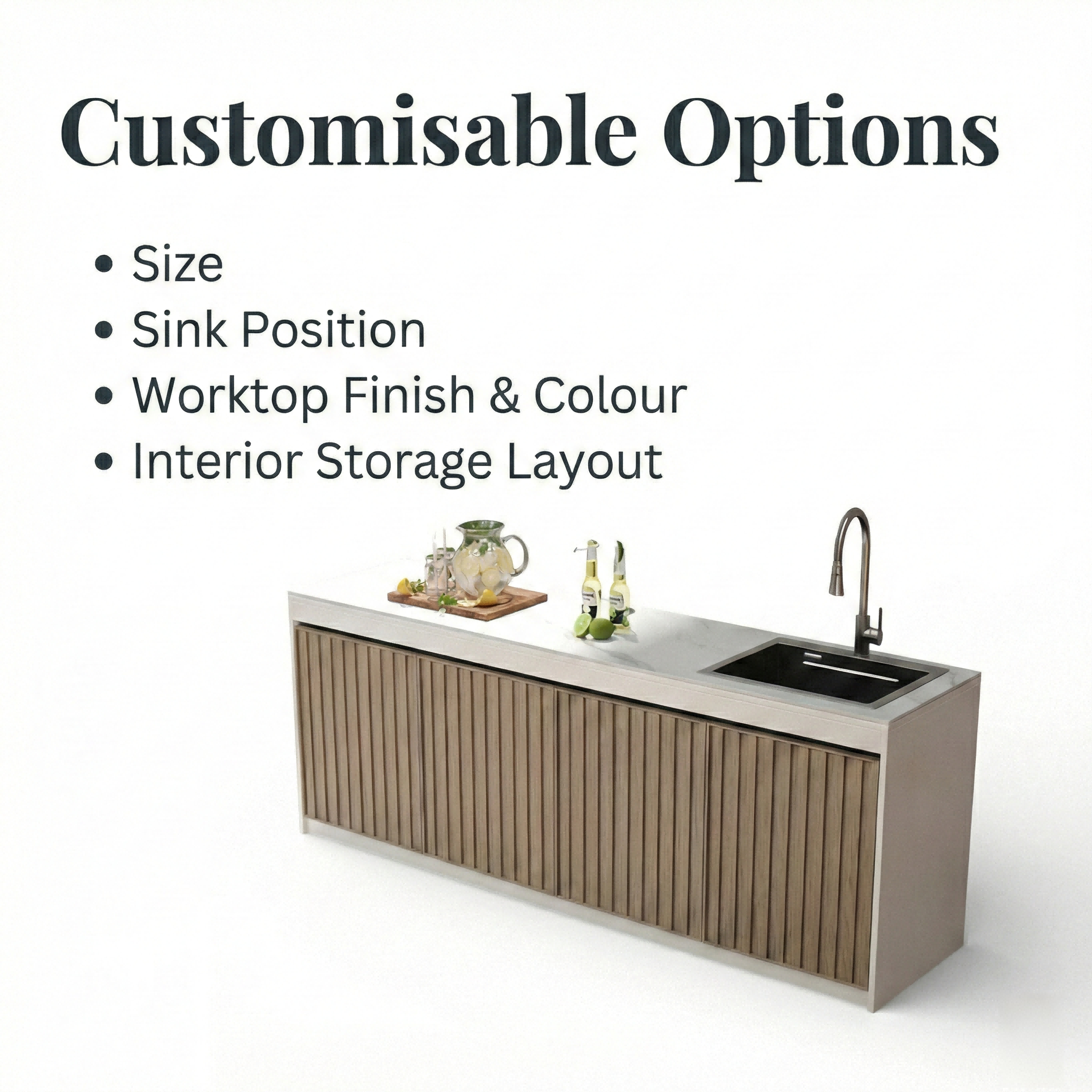 Assembly-free Outdoor Garden Sink Cabinet-All-Aluminum Workbench with Integrated Basin &amp; Storage OKC-110